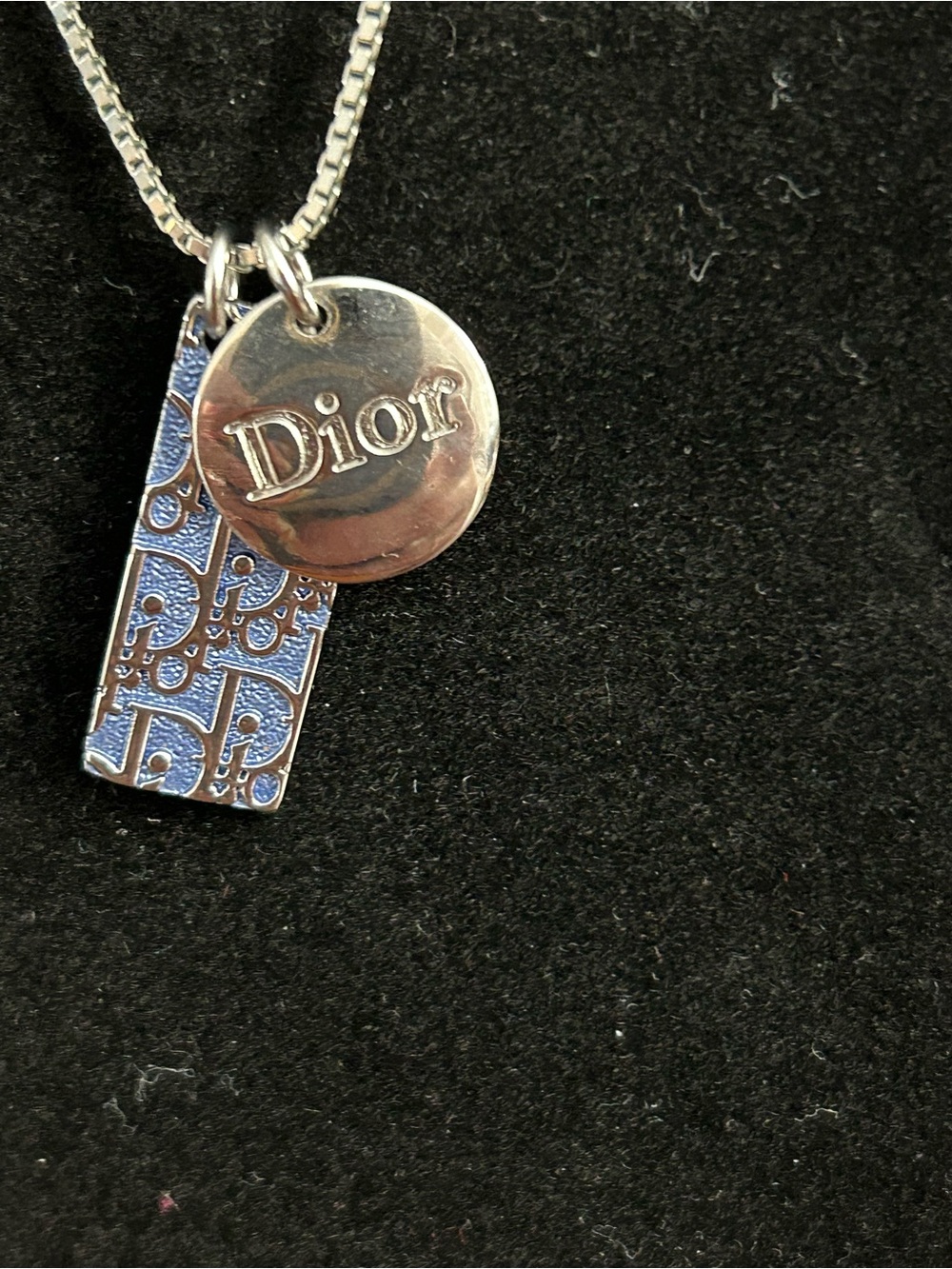 Dior vintage Blue Trotter Oblique Bar Necklace with COA